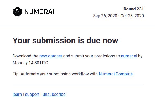 Numerai Submission Reminder Message